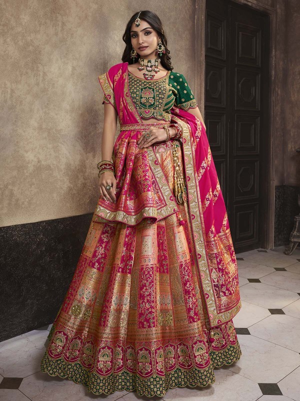 Peach N Pink Banarshi Silk Lehenga